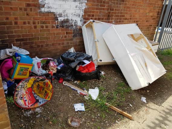 The fly-tipped waste in Lime Crescent, Hartlepool.