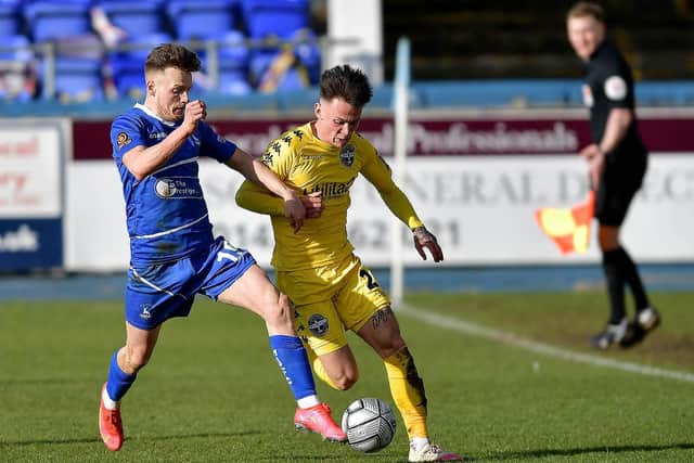 Tom White in action for Hartlepool United against Eastleigh on Saturday (photo: Frank Reid)