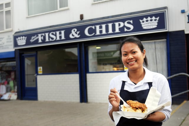 Phornphimol Stafford poses outside Fish & Chips, in King Oswy, in 2012.
