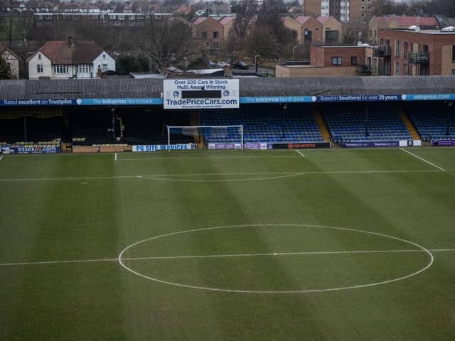 SOUTHEND, ENGLAND - FEBRUARY 16: Roots Hall football stadium, home of Southend United Football Club, is pictured on February 16, 2023 in Southend, England. 116-year-old Southend United FC is facing a financial crisis resulting in failure to pay their staff and players. (Photo by Carl Court/Getty Images)