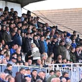 Hartlepool United fans in the North West Corner photographed during the 1-0 victory over F C Halifax. Picture by FRANK REID