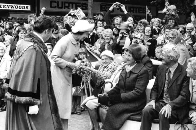 The Queen in Hartlepool town centre in 1977.