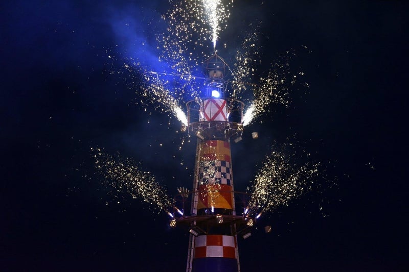 Sparks fly during the Tower of Light performance. Picture by BERNADETTE MALCOLMSON
