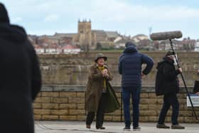 Brenda Blethyn as DCI Vera Stanhope filming on the Headland for a previous series.