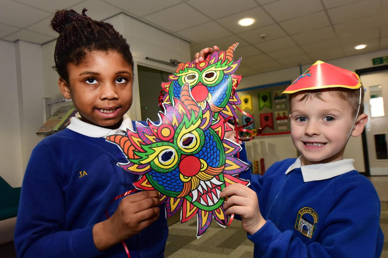 Year 1 pupils Jessica Arnold and Harrison Gray were pictured in 2017 at Barnard Grove Primary School with their dragon masks as part of the school's Chinese New Year celebrations.