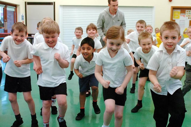 Pupils take part in a PE class in 2014.