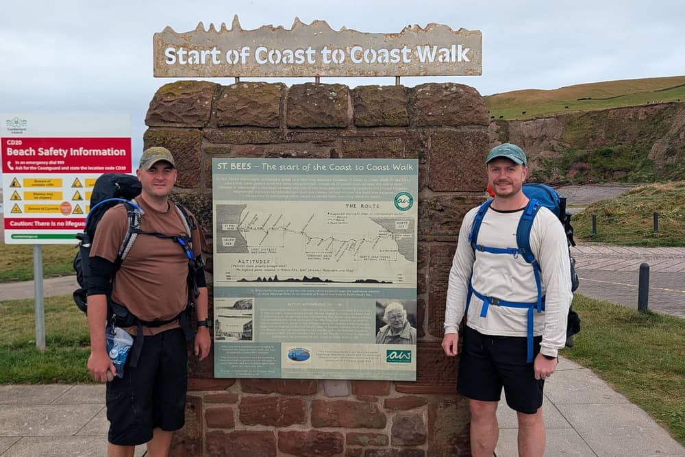 From left, Jack Coombs and Matty Secker at the start of their coast-to-coast charity challenge