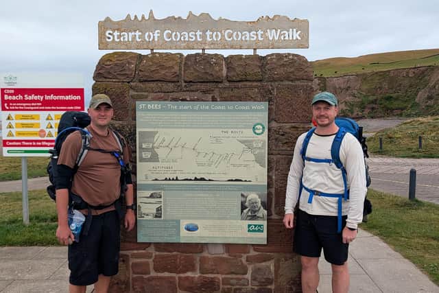 From left, Jack Coombs and Matty Secker at the start of their coast-to-coast charity challenge