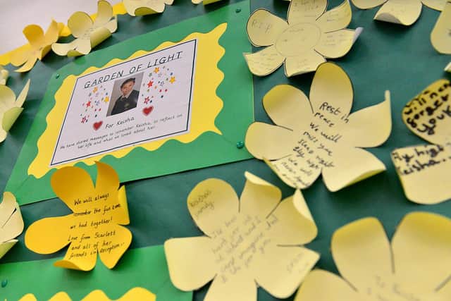The many messages in memory of St Aidan's Primary School pupil Keisha Watson.