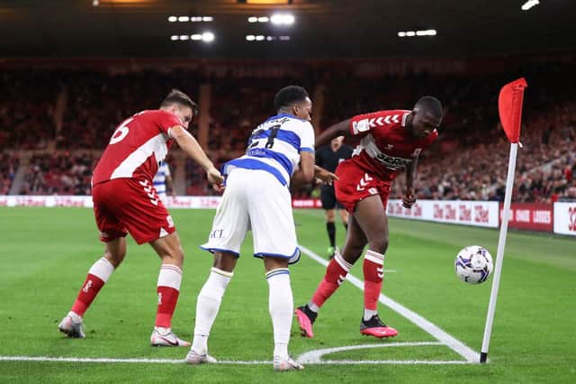 Chris Willock of Queens Park Rangers takes the ball to the corner during the Sky Bet Championship match between Middlesbrough and QPR. (Photo by George Wood/Getty Images).