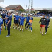 Dave Challinor addresses his players following the win over Bromley. Picture by FRANK REID