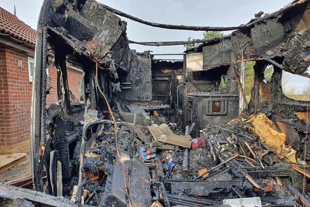 A caravan was damaged in suspected arson attack.