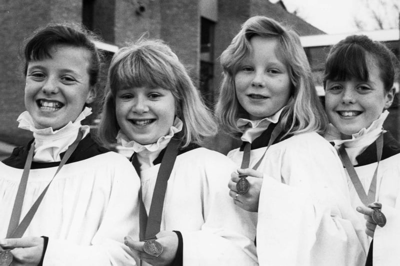 These choir members of St Mark's and St Cuthbert's Church, Quarry Lane won the Dean's Award from the Royal School of Church Music in 1991. Pictured left to right are: Rachel Matheson, Caroline Smith, Ashleigh Simpson and Kate Matheson.