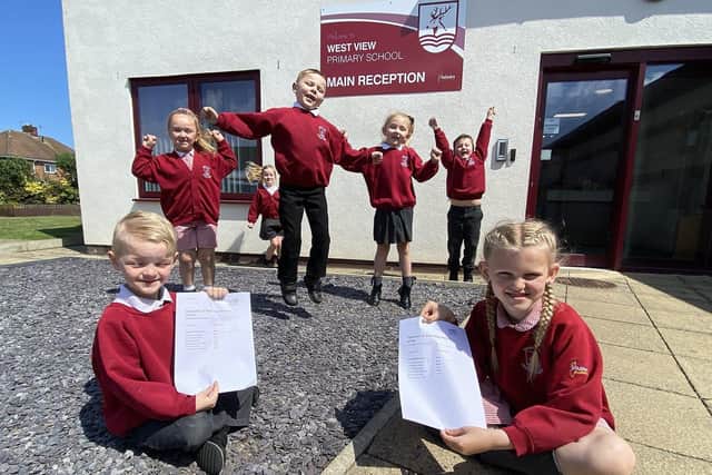West View Primary school pupils after the announcement that the their school has been graded as "good".