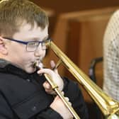 Hartlepool Brass Band member James Myles pictured playing during a practice. Picture: Tom Collins.