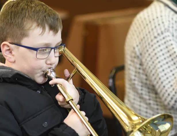 Hartlepool Brass Band member James Myles pictured playing during a practice. Picture: Tom Collins.