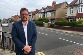 Burn Valley ward councillor Jonathan Brash on Park Road where a lollipop woman was injured after being involved in a collision with a car.