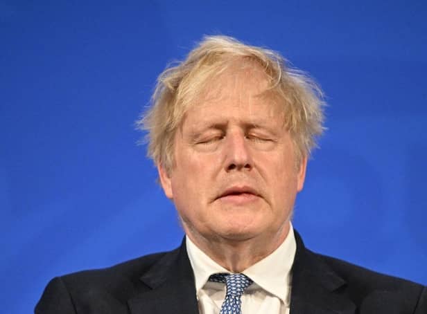LONDON, ENGLAND - MAY 25:  Prime Minister Boris Johnson holds a press conference in response to the publication of the Sue Gray report Into "Partygate" at Downing Street on May 25, 2022 in London, England. (Photo by Leon Neal - WPA Pool /Getty Images)