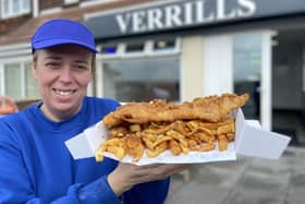 Leeanne Peckett outside of Verrills fish and chip shop, Hartlepool. Picture by FRANK REID