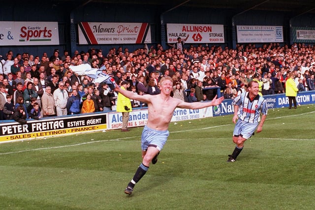 Joe Allon turns away after scoring against Darlington on April 19th 1997. Picture by FRANK REID