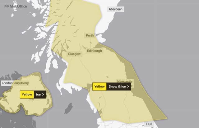 The Met Office has issued a weather warning for snow and ice on Wednesday and Thursday