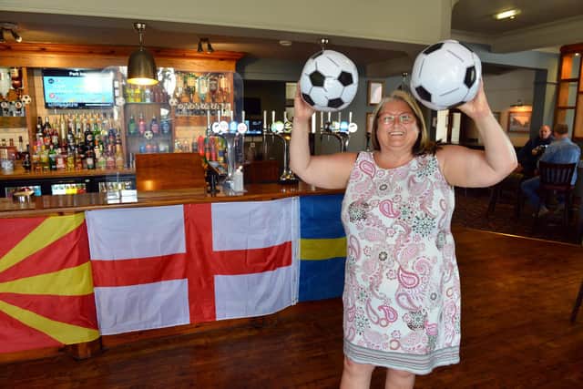 The Park Inn manager Tracey Bell getting ready for the start of the Euro 2020 tournament.