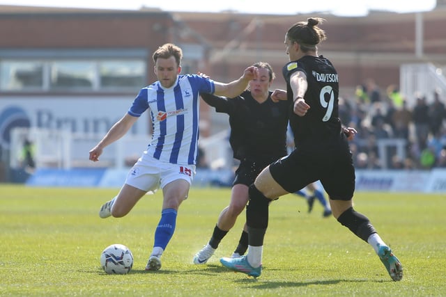 With Tom Crawford going off against Scunthorpe United and questions marks surrounding Mark Shelton's condition, Smith may come in as the third midfielder for Pools. (Credit: Michael Driver | MI News)