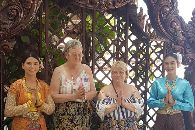 Ellen Ashley and Patsy Short, pictured in Pattaya, where they and three friends now say they are in "limbo" as they try to get home to Hartlepool.