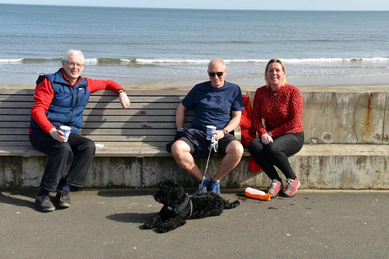 From left Henry Smith, Glyn Jenkins and Angela Jenkins with Harri the dog.