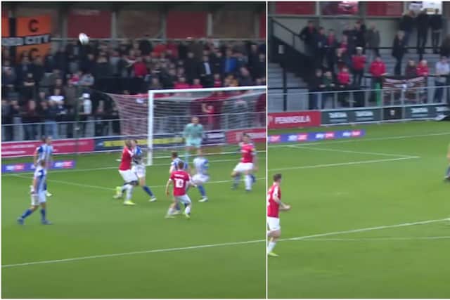 Six players in and around the ball when the throw in came into the box against Salford City yet no Hartlepool player is close to Matty Willock when the ball falls to him on the edge of the area a second later.