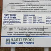 Signs advertising the free park deal in Hartlepool before it finished at the end of January.