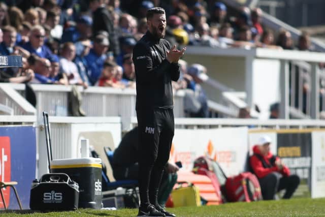 Hartlepool United's assistant manager Michael Nelson was asked about the decision to let players leave with Pools now facing injury concerns. (Credit: Michael Driver | MI News)