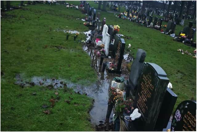 Flooded graves at Stranton Cemetery in Hartlepool. Photo by Micky Day.