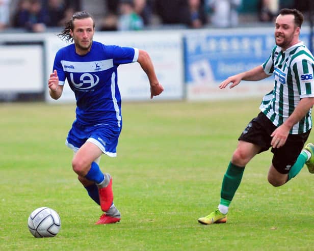 Action from Blyth Spartans 2-1 HUFC pre-season friendly. 27-07-2021. Picture by Bernadette Malcolmson
