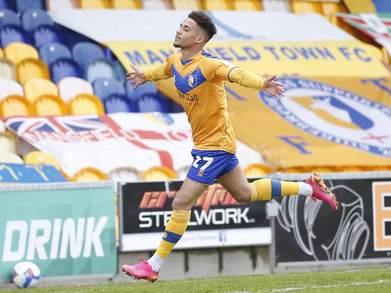 Mansfield Town's Tyrese Sinclair nets the opener against Oldham.