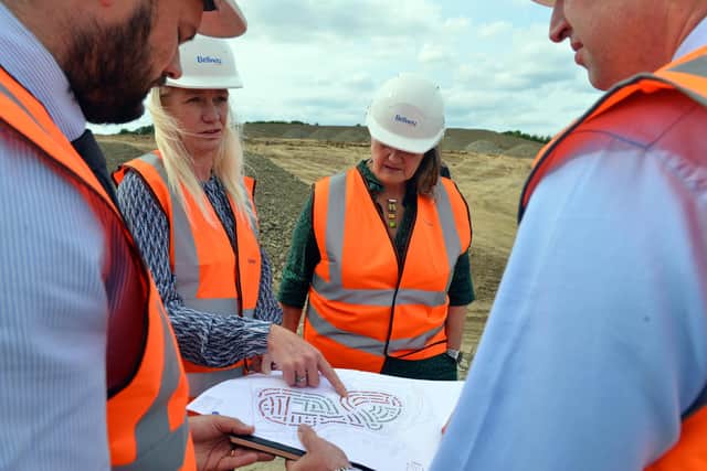 Conservative Party co-chair Amanda Milling and Hartlepool MP Jill Mortimer look at the plans for the new Hartwell Park where work has started off the A179 near Bishop Cuthbert.