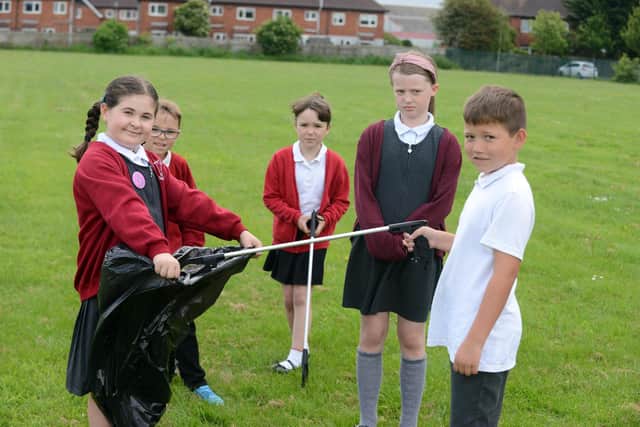 West View Primary School pupils at work picking up litter.