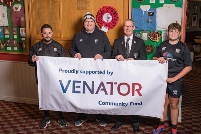Hartlepool Rugby Club players and officials celebrate the backing from Venator.