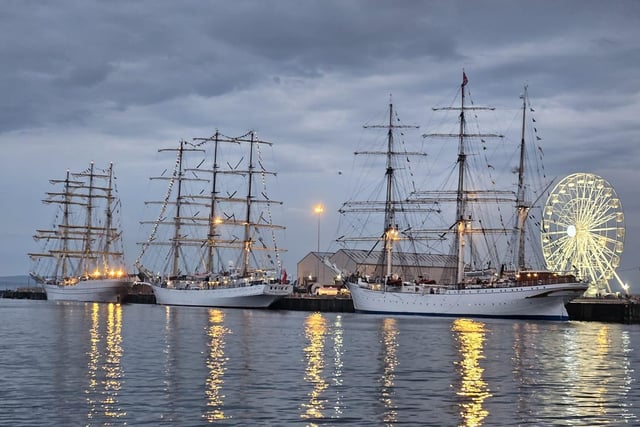 The tall ships in the early evening.