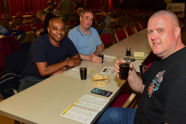 Mike Vidal, Thomas Clover and Peter Neesam at the Hartlepool Beer Festival in 2021.