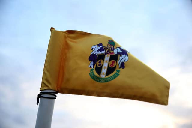 A close up of the corner flag at Gander Green Lane, Sutton.  (Photo by Alex Pantling/Getty Images)