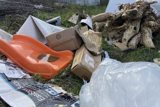 Fly-tipping at the rear of West View Road near the railway line and embankment.