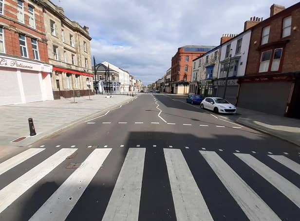 A deserted Church Street, in Hartlepool, during 2021 coronavirus restrictions.