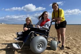 High Tunstall College of Science pupil Charlotte Wilson used the special wheelchair to access the beach as part of her coursework./Photo: Frank Reid