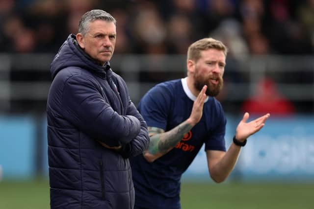 BROMLEY, ENGLAND - APRIL 02:  John Askey manager of York looks on during the FA Trophy Semi Final match between Bromley and York City at Hayes Lane on April 02, 2022 in Bromley, England. (Photo by Julian Finney/Getty Images)
