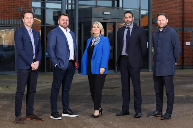 Hartlepool Economic & Business Forum steering group: chair Simon Corbett, (second from left), with Daniel Flounders, Christine Hall, Haani Hasnain and Gary Riches. (Photo: Chris Booth)