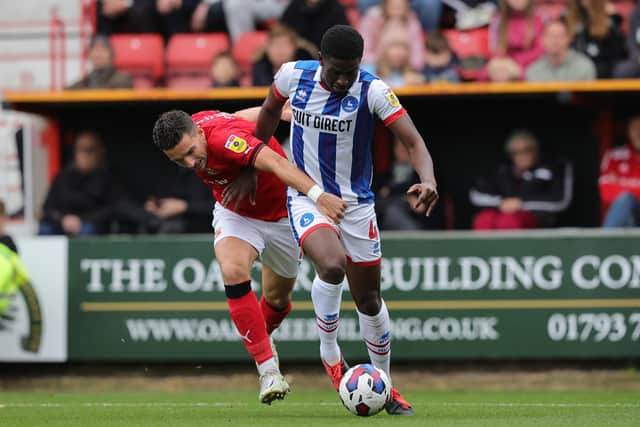 Mouhamed Niang has been missing with a hamstring injury since Hartlepool United's defeat at Swindon Town. (Credit: Dave Peters | Prime Media | MI News)