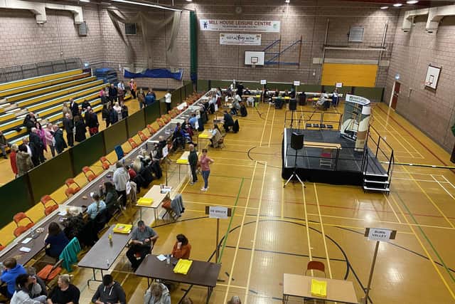 The counting teams at last Thursday's election count at Hartlepool's Mill House Leisure Centre.