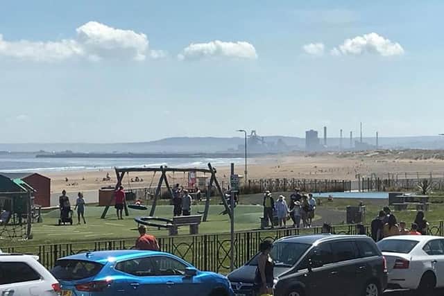 Families and children using the play area on Seaton Carew front on Wednesday, May 20, after a council cordon was removed.