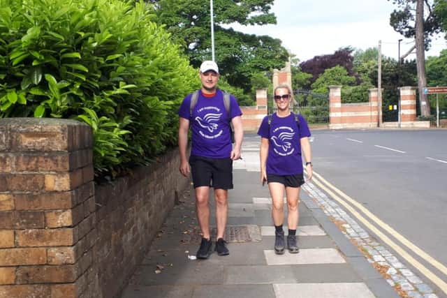 Jack Ryan (left) set off early on June 18 on the walk and was joined on the first leg to Darlington by good friend Charley Ferguson.